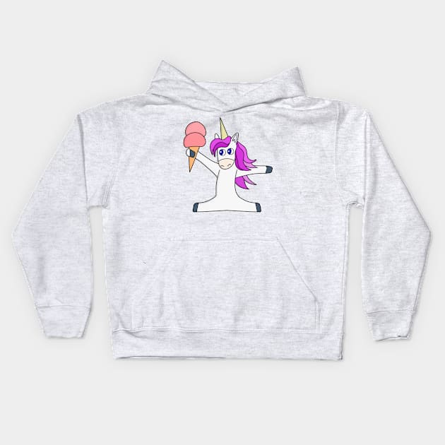 Unicorn splits while holding an ice cream Kids Hoodie by DiegoCarvalho